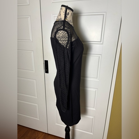 Amanda Uprichard Black Mesh Sleeve Illusion Neckline Bodycon Dress - Picture 2 of 7